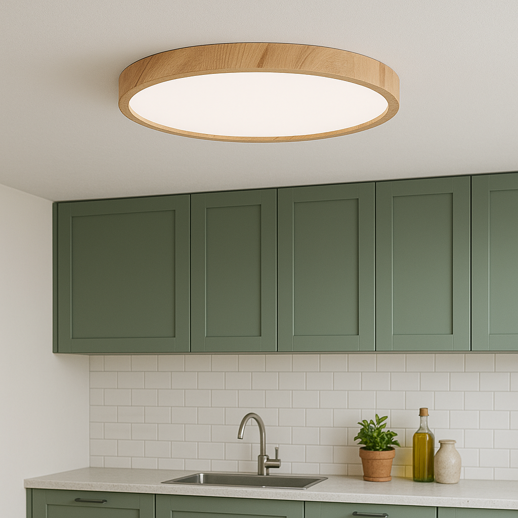 Éclairage de plafond en bois avec finition grainée
