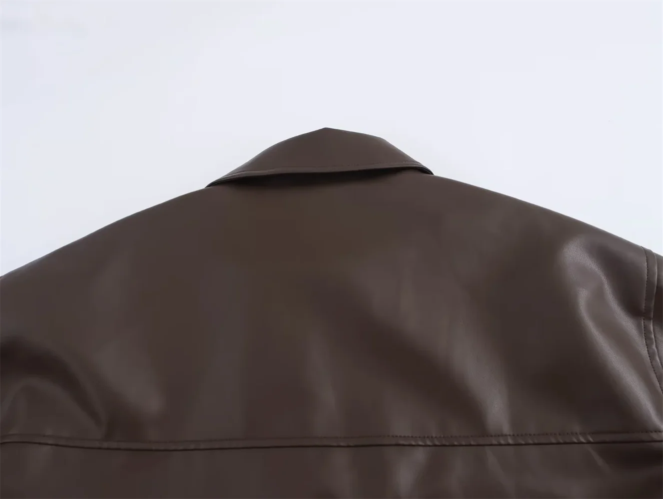 PB&ZA 2024 Autumn/Winter New Product Women's Mid to Long Length Imitation Leather Pilot Jacket Leather Coat