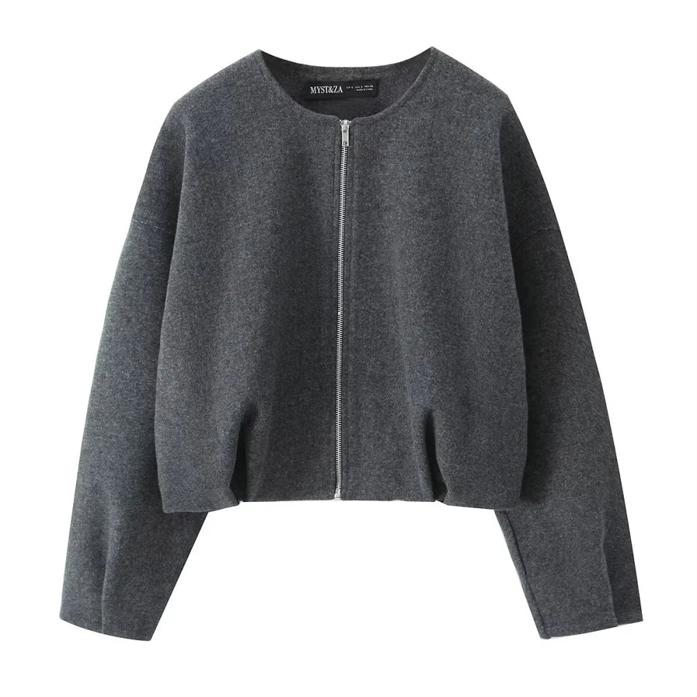 PB&ZA Women's Embroidered Pilot Jacket Round Neck Long Sleeve Zipper Autumn/Winter New Fashion Jacket