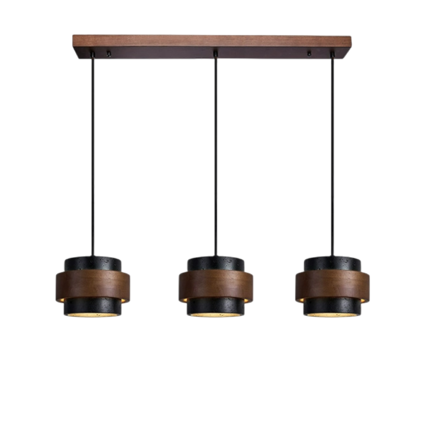 Lustre Suspendu à Trois Têtes en Travertin Noire Élégant