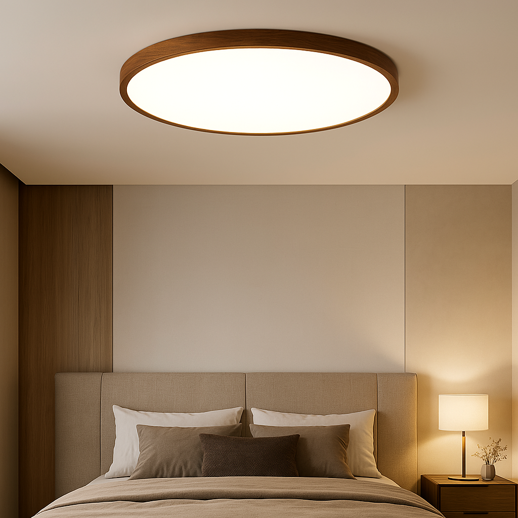 Lustre pour plafond en bois foncé avec texture grainée élégante