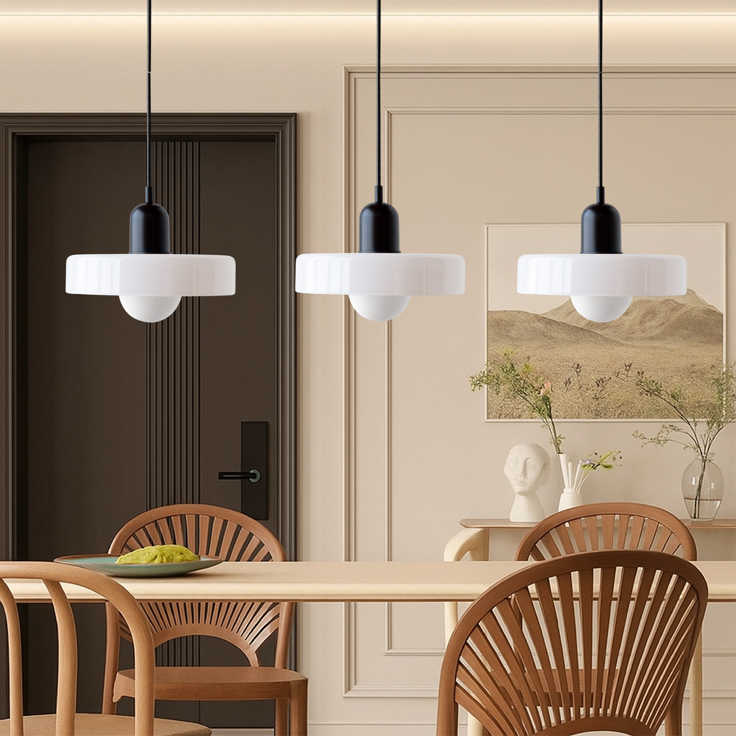 Three-Head Bauhaus Colored Glass Pendant Light — Modern Geometric Ceiling Fixture