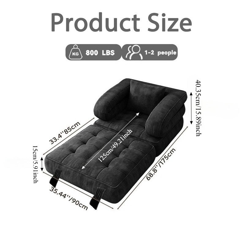 Modern Tatami Cloud Space-Saving Corduroy Upholstery Memory Foam Double-Layer Foldable Convertible No Assembly Required Sofa Bed Couch for Living Room Bedroom Apartment Office