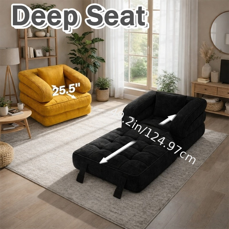 Modern Tatami Cloud Space-Saving Corduroy Upholstery Memory Foam Double-Layer Foldable Convertible No Assembly Required Sofa Bed Couch for Living Room Bedroom Apartment Office