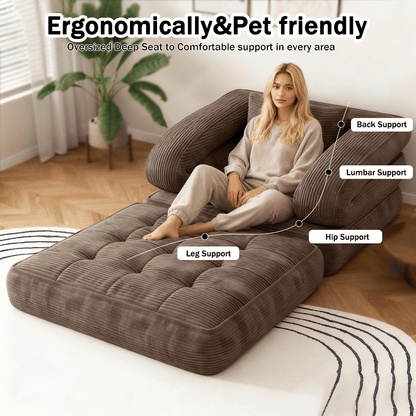 Sofá cama convertible — No requiere montaje, espuma de alta densidad, tejido suave y agradable para la piel | 6 en 1: asientos versátiles para espacios pequeños: cine, descanso, oficina, sillón reclinable y ocio