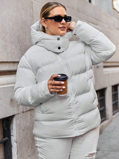 SHEIN Plus Zip Up Hooded Puffer Coat