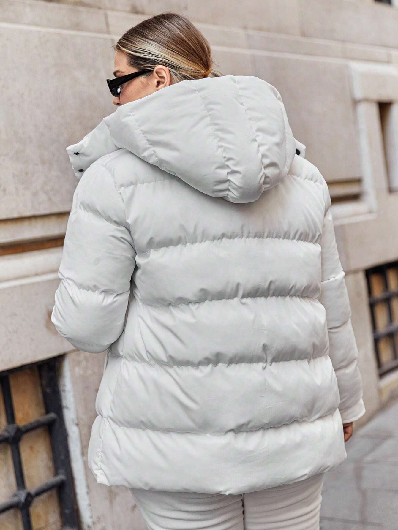 SHEIN Plus Zip Up Hooded Puffer Coat