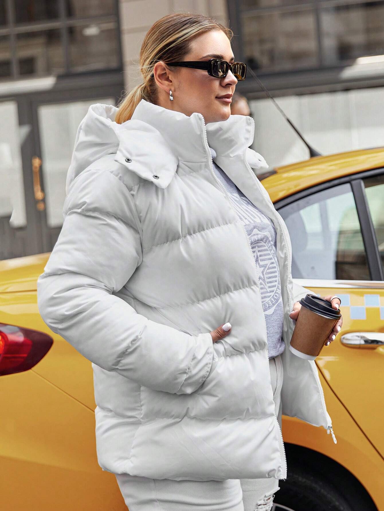 SHEIN Plus Zip Up Hooded Puffer Coat