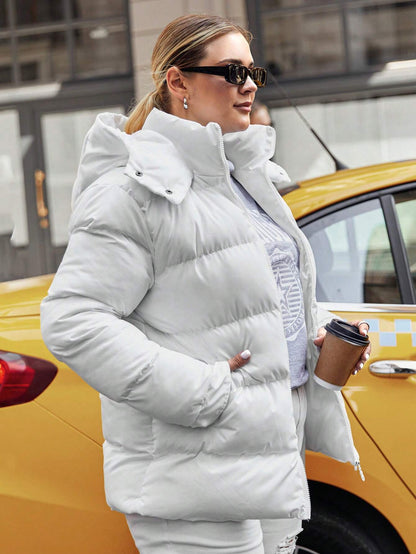 SHEIN Plus Zip Up Hooded Puffer Coat