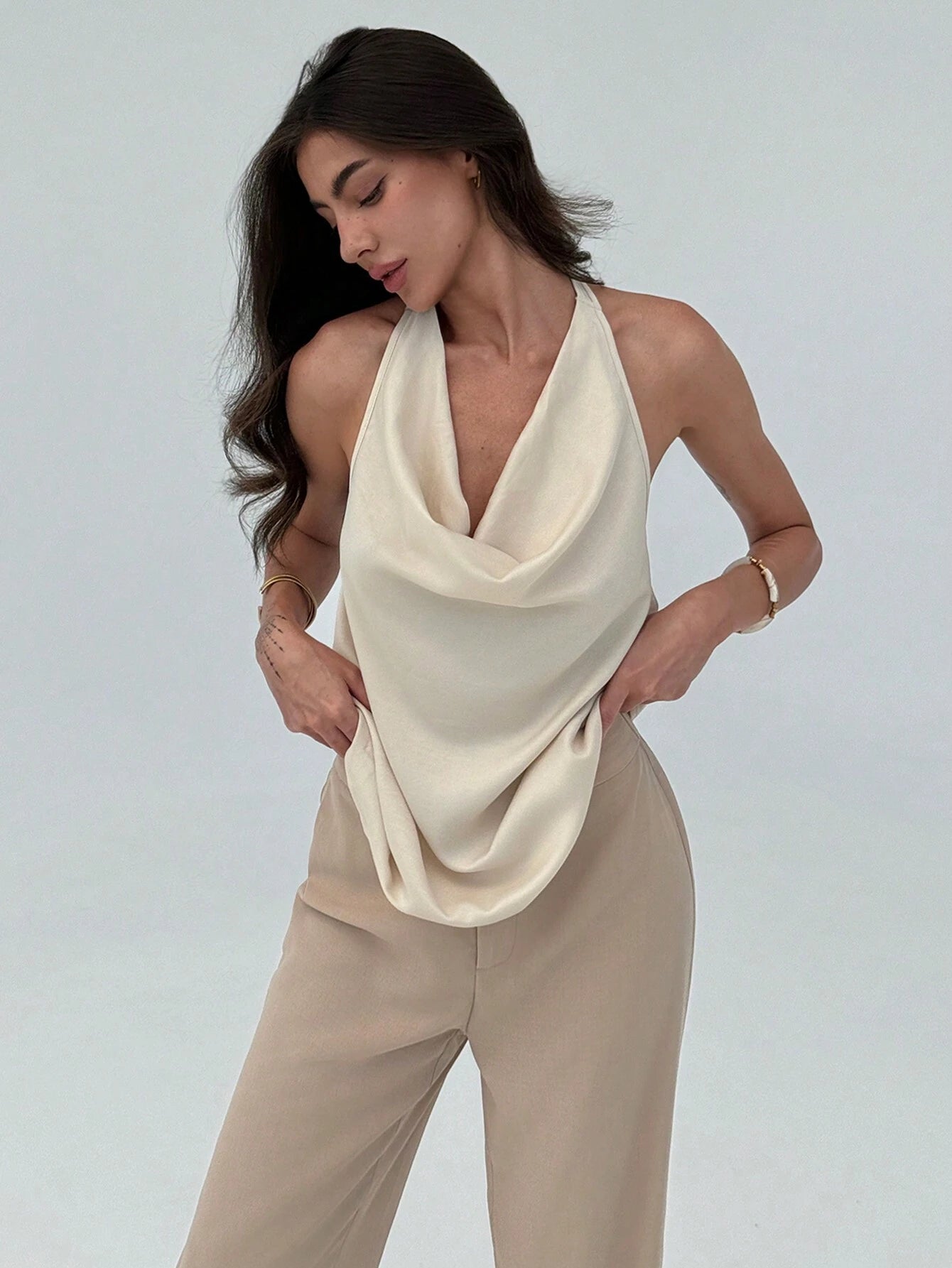 Draped Neck Sleeveless Jumpsuit