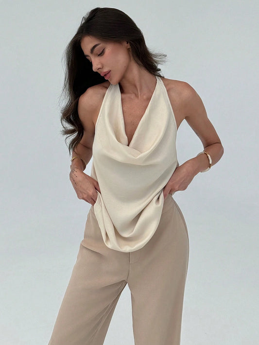 Draped Neck Sleeveless Jumpsuit