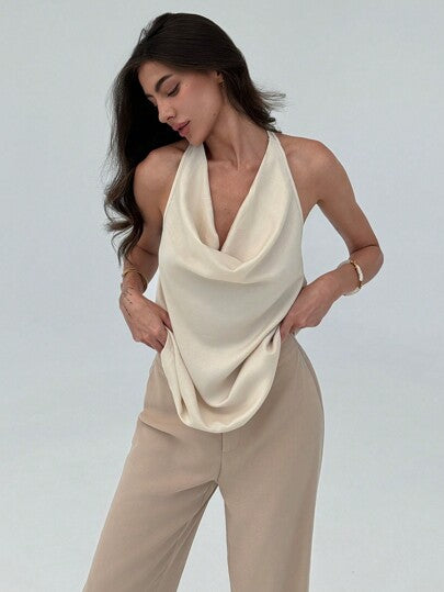 Draped Neck Sleeveless Jumpsuit