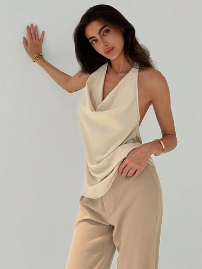 Draped Neck Sleeveless Jumpsuit