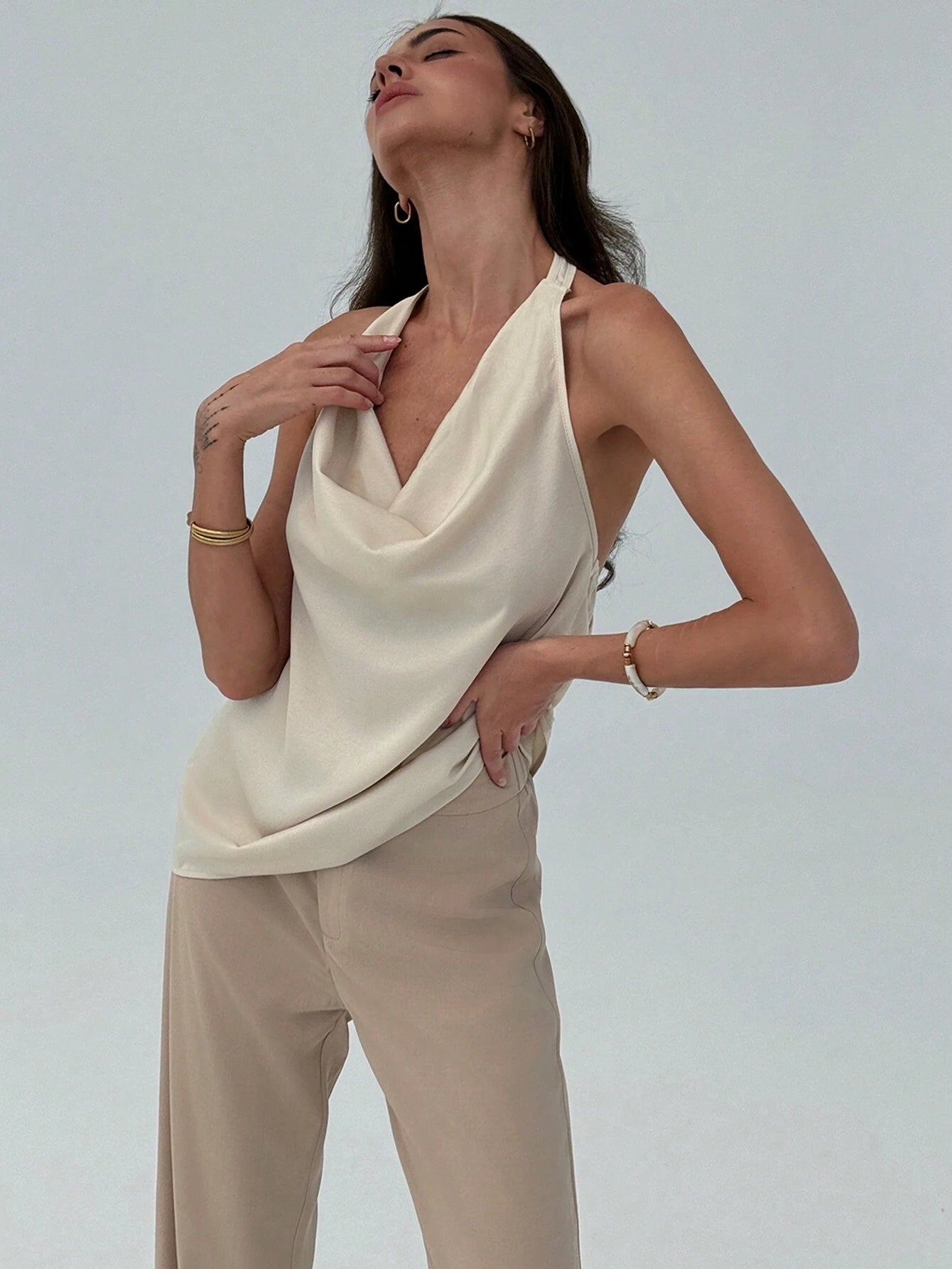 Draped Neck Sleeveless Jumpsuit