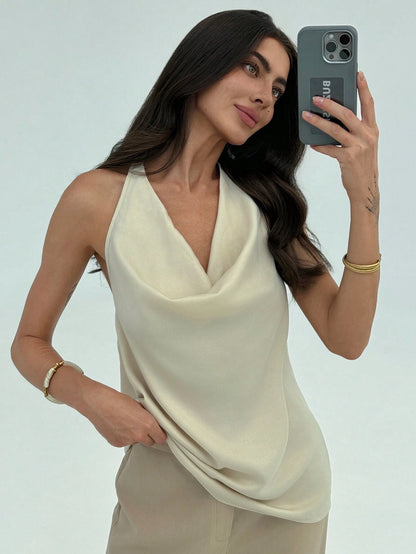 Draped Neck Sleeveless Jumpsuit