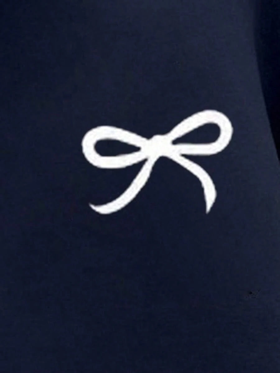 Cute Versatile Bow Pattern Women's Long Sleeve Pocket Casual Hoodieprinted Sweatshirt