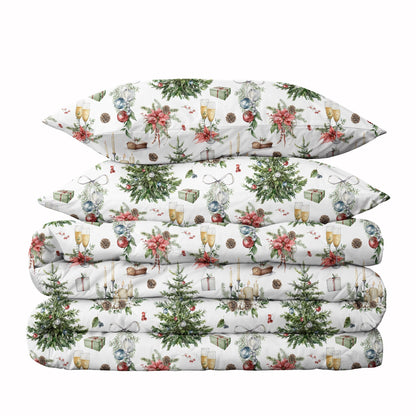 Christmas Season Watercolor Duvet Cover Set