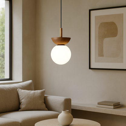 Lustra pendul japandi cu aspect natural pentru un ambient cald si elegant