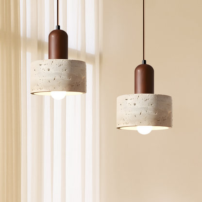 Lustre suspendu en travertin – Éclairage élégant et naturel pour votre espace