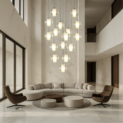 Luxurious Crystal Ball Staircase Chandelier with Dazzling Orbs