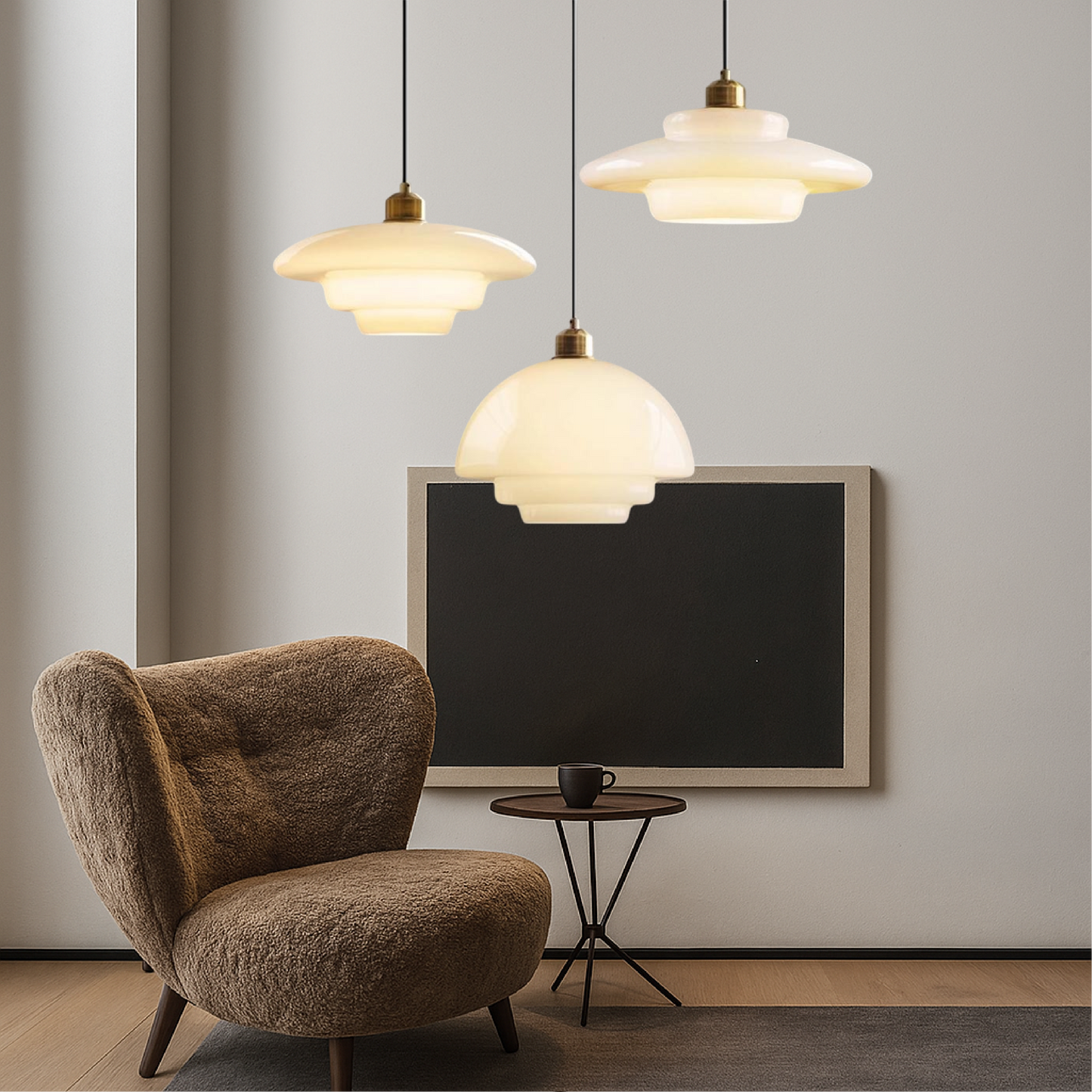 Luminaire en Verre Blanc Lacté, Lampe Suspendue Élégante et Sofistiquée