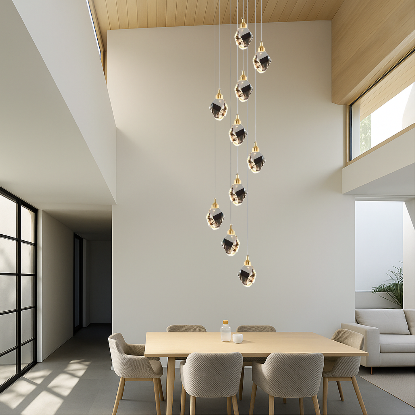 Crystal 10-Arm Staircase Chandelier – Elegant Crystal Ceiling Fixture