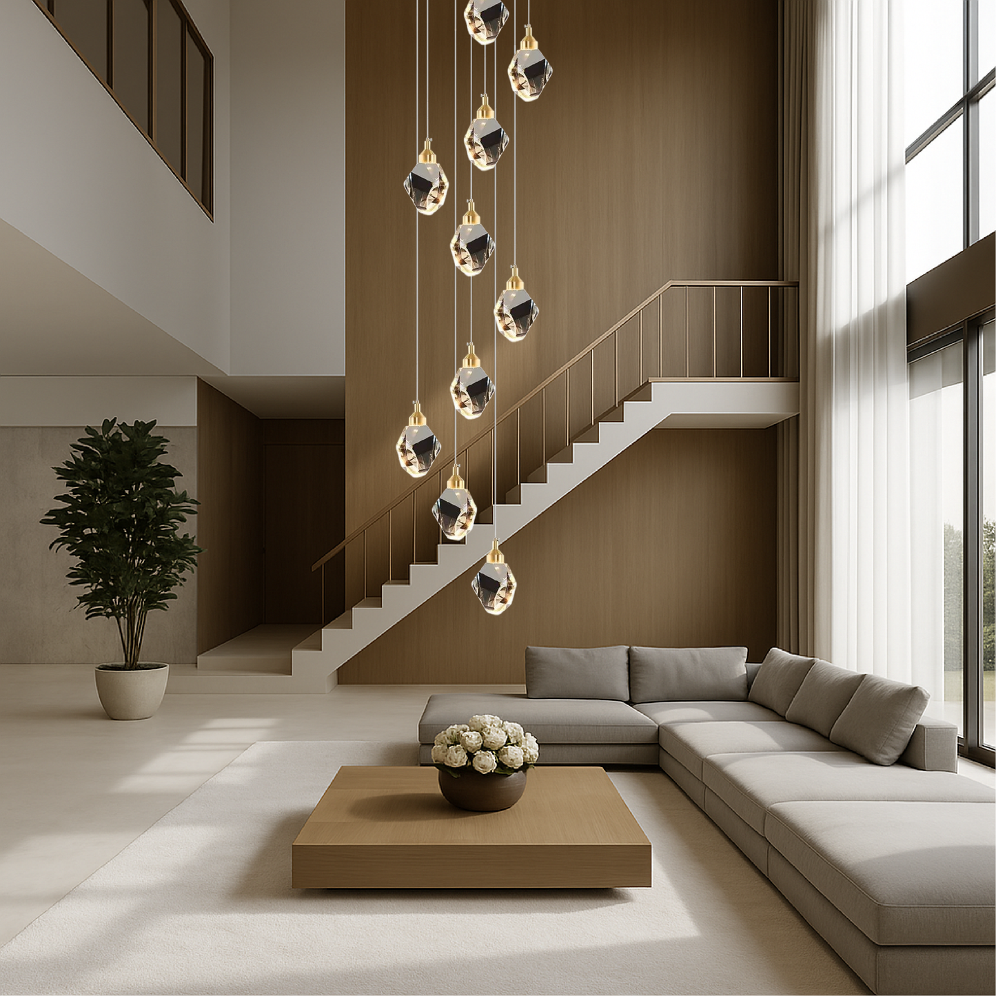Crystal 10-Arm Staircase Chandelier – Elegant Crystal Ceiling Fixture