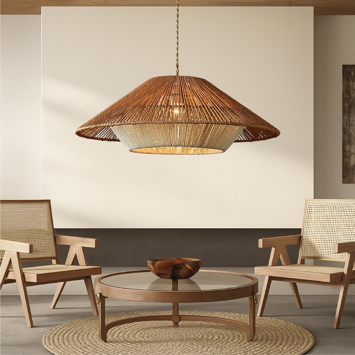 Lustre suspendu en bambou tissé élégant et écologique