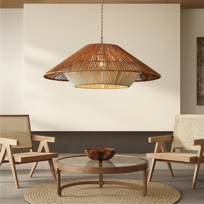Lustre suspendu en bambou tissé élégant et écologique