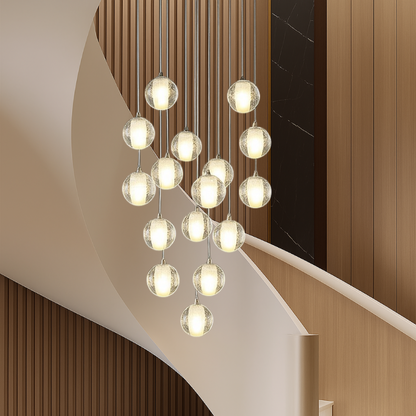 Crystal Ball Staircase Chandelier – Dazzling Glass Orb Pendant Light for Grand Hallways