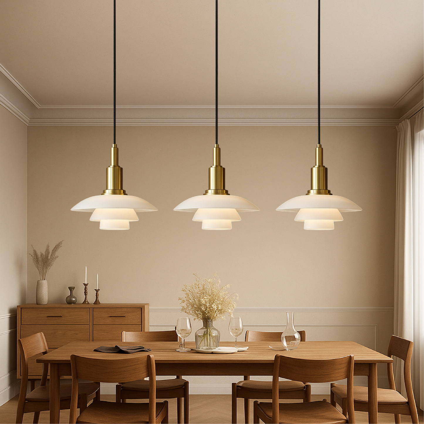 Two- or Three-Head Danish Designer Pendant Light