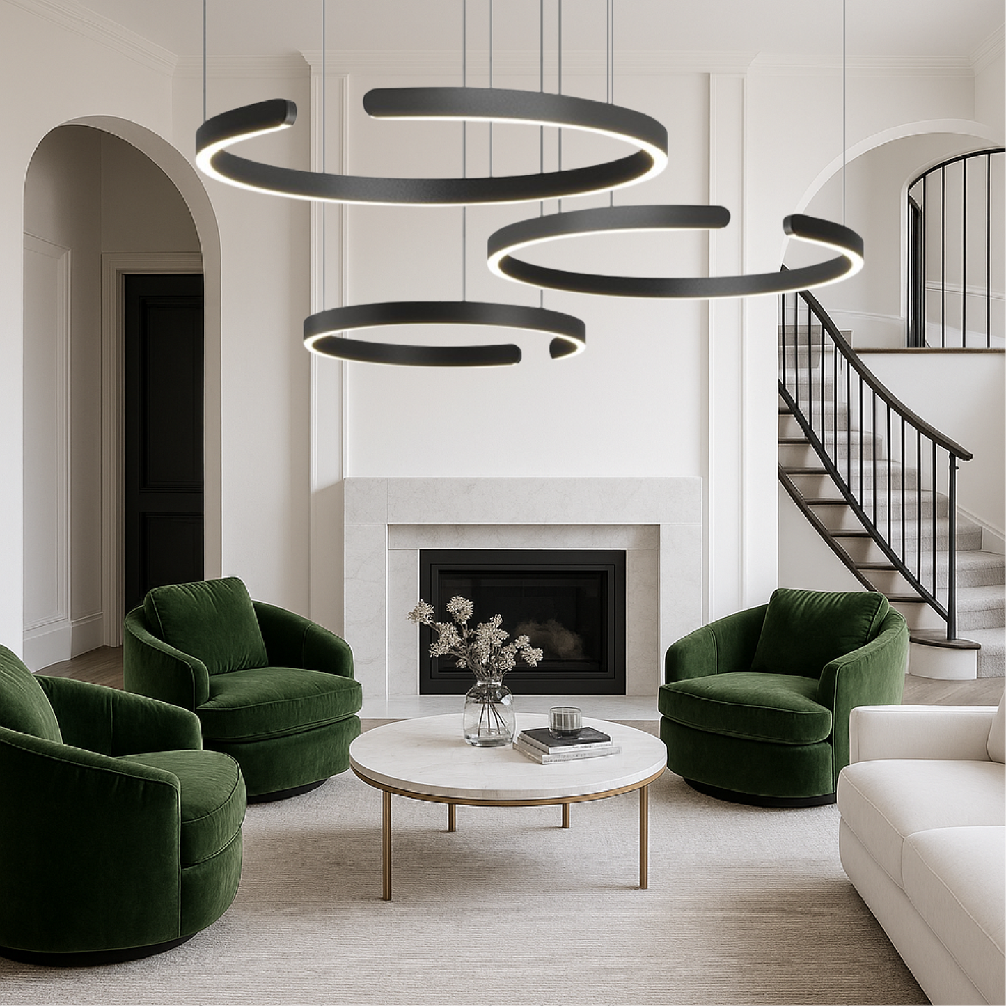 Suspension Luminaire à 3 anneaux Nordic Élégance