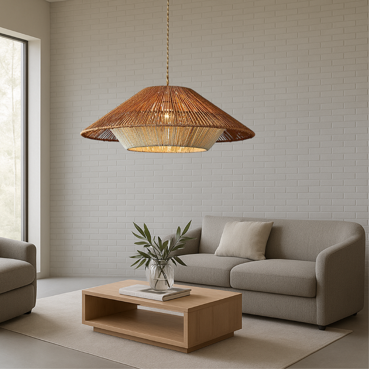 Lustre suspendu en bambou tissé élégant et écologique
