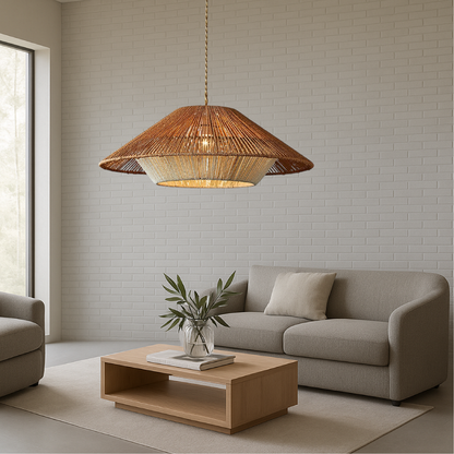 Lustre suspendu en bambou tissé élégant et écologique