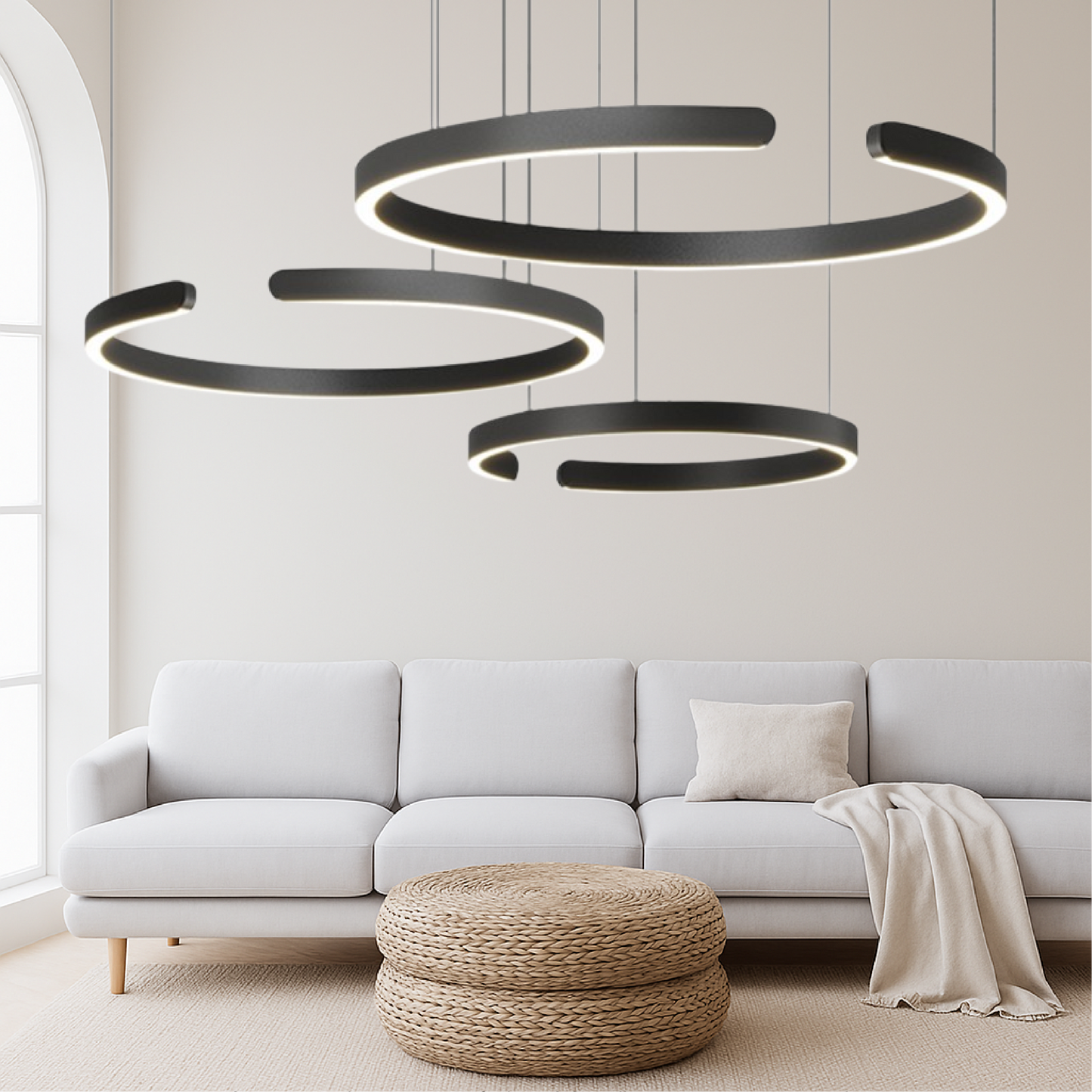 Suspension Luminaire à 3 anneaux Nordic Élégance