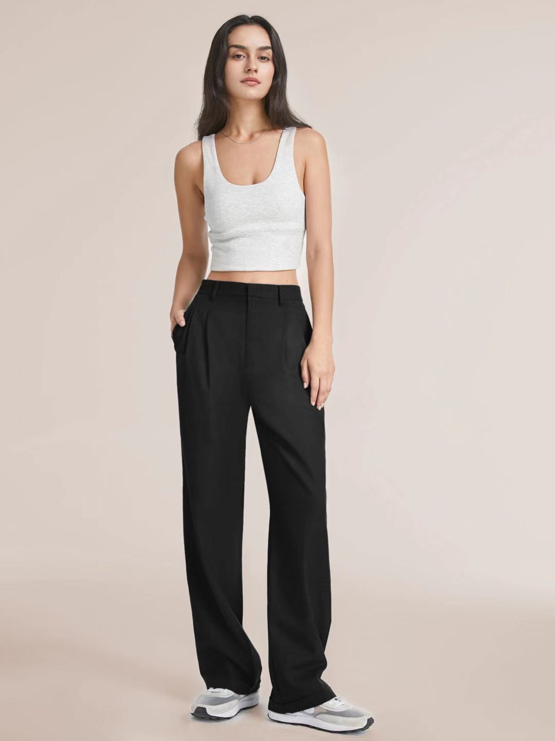 Hochbundhose - Damenhose mit weitem Bein und Taschen