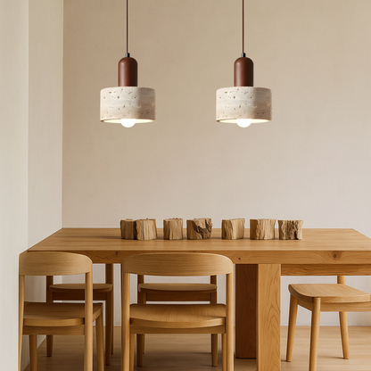 Lustre suspendu en travertin – Éclairage élégant et naturel pour votre espace