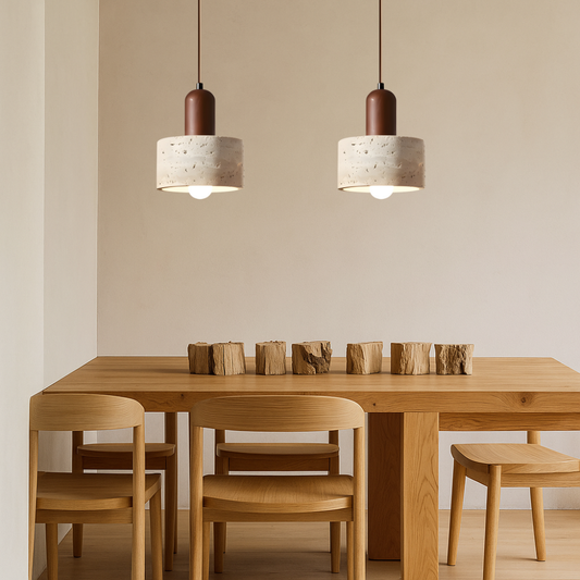 Lustre suspendu en travertin – Éclairage élégant et naturel pour votre espace