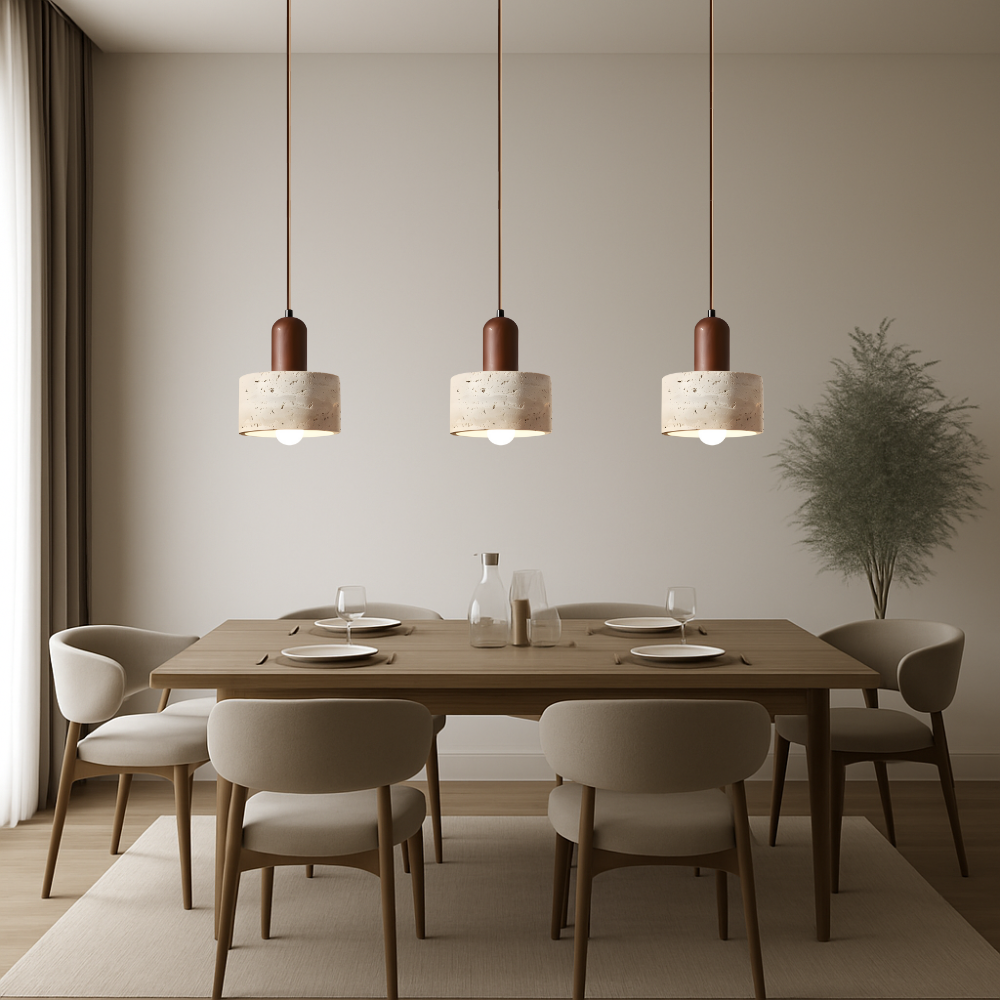 Lustre suspendu en travertin – Éclairage élégant et naturel pour votre espace