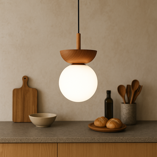 Lustra pendul japandi cu aspect natural pentru un ambient cald si elegant