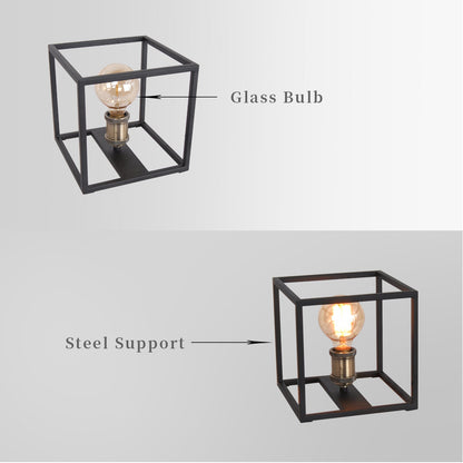 Black Modern Table Lamp with Iron Frame Square Shade