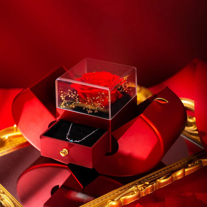 Charming Red Apple Jewelry Box with Eternal Rose - Perfect Gift for Christmas, Mother's Day, and Valentine's Day for Her!