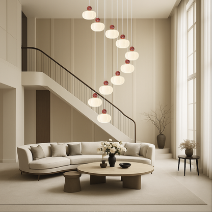 Elegant Art Deco Cream Finish Staircase Chandelier for a Touch of Vintage Glamour
