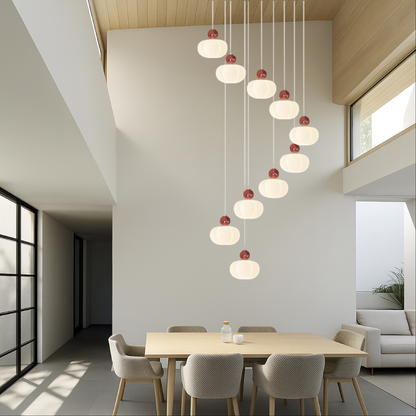 Cream Art Deco Staircase Chandelier - Elegant Vintage Lighting for Hallways