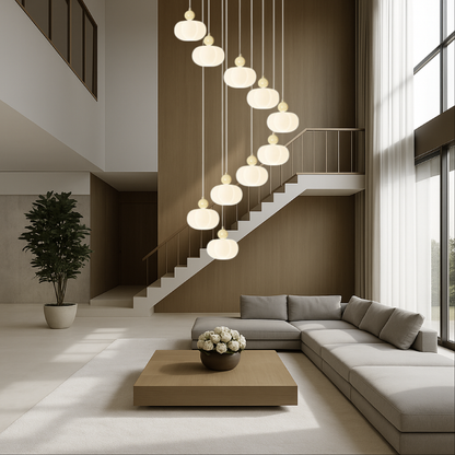 Elegant Art Deco Cream Finish Staircase Chandelier for a Touch of Vintage Glamour