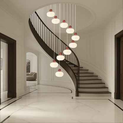 Cream Art Deco Staircase Chandelier - Elegant Vintage Lighting for Hallways