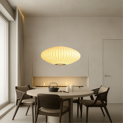 Elegante Lampada a Pendolo in Seta Italiana
