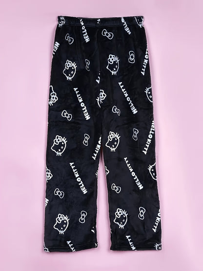 Cozy Hello Kitty Flannel Pajama Bottoms for Women - Ultra-Soft, Warm, and Comfy Anime Print Lounge Pants with Relaxed Fit, Perfect for Lounging, Sleepwear, and Casual Daily Wear