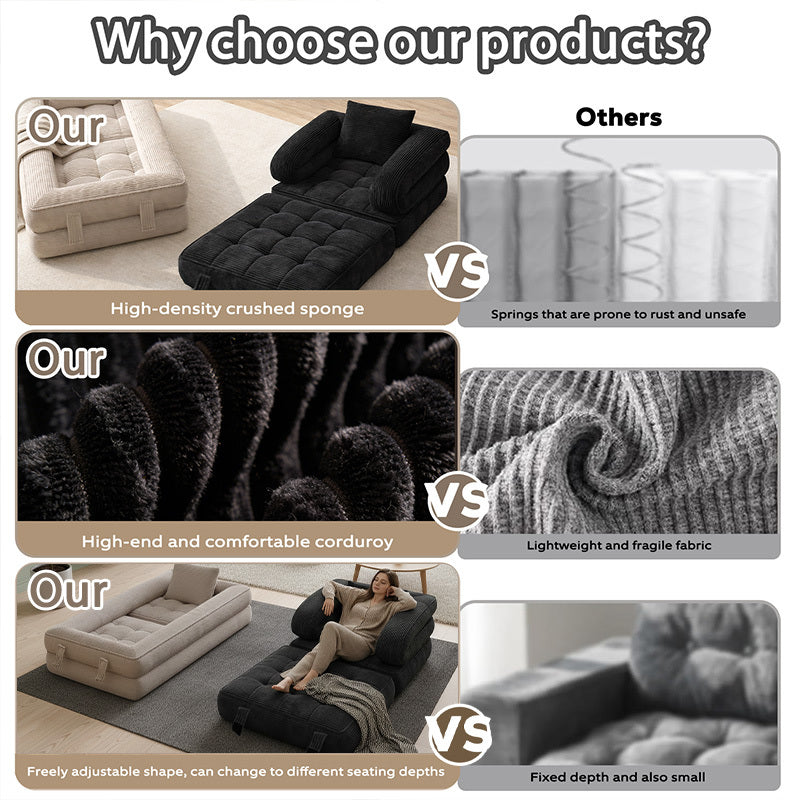 Modern Tatami Cloud Space-Saving Corduroy Upholstery Memory Foam Double-Layer Foldable Convertible No Assembly Required Sofa Bed Couch for Living Room Bedroom Apartment Office
