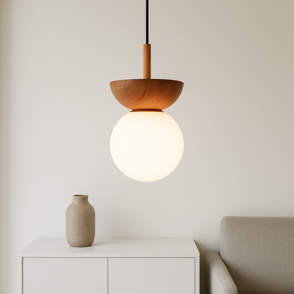 Lustra pendul japandi cu aspect natural pentru un ambient cald si elegant